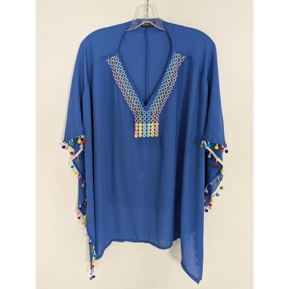 Shein Women's Beach Cover Up Size 2XL Kimono Ponpon Beach Summer Resortwear
